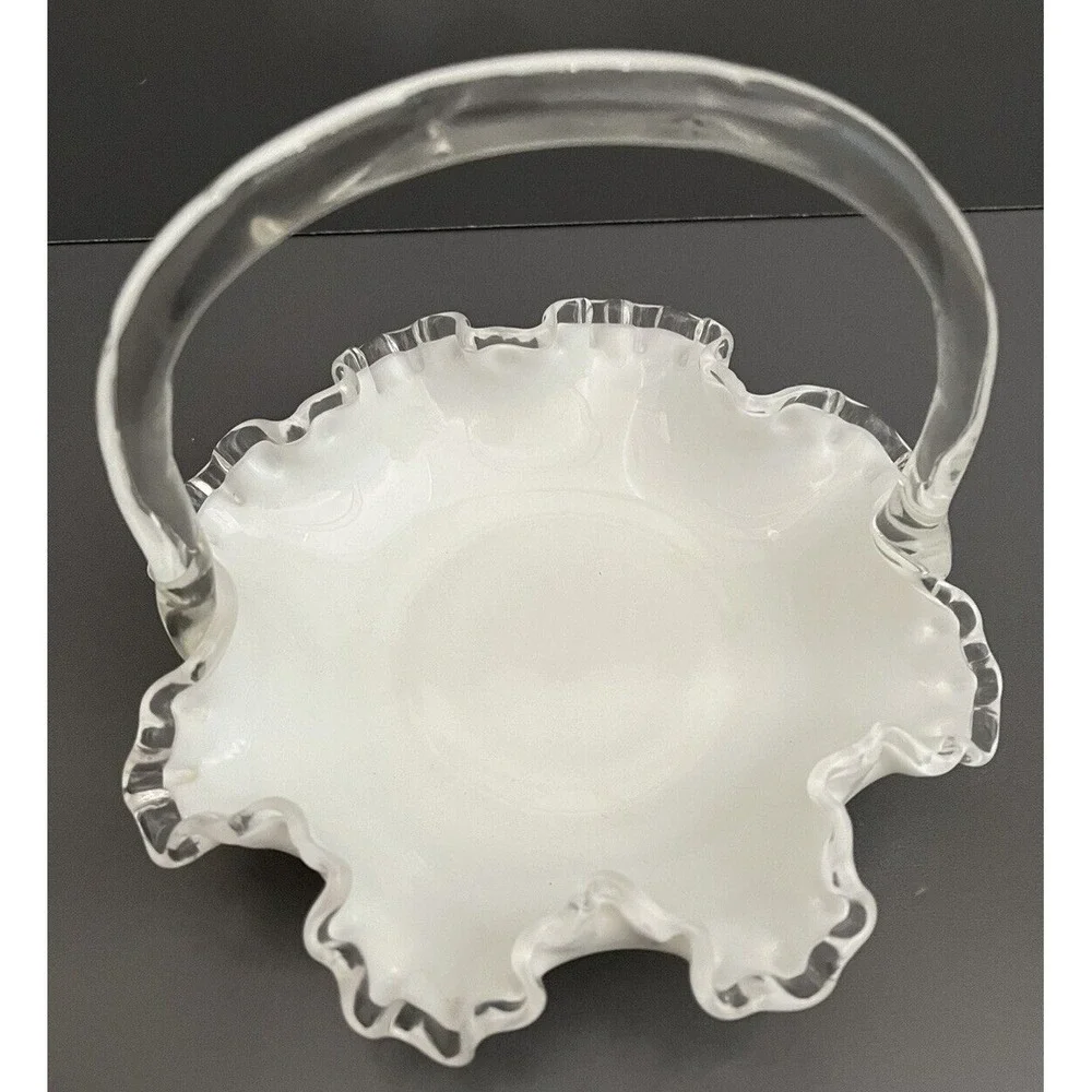 Fenton Silver Crest Milk Glass Basket Collectible White Ruffle Edge Vintage Gift